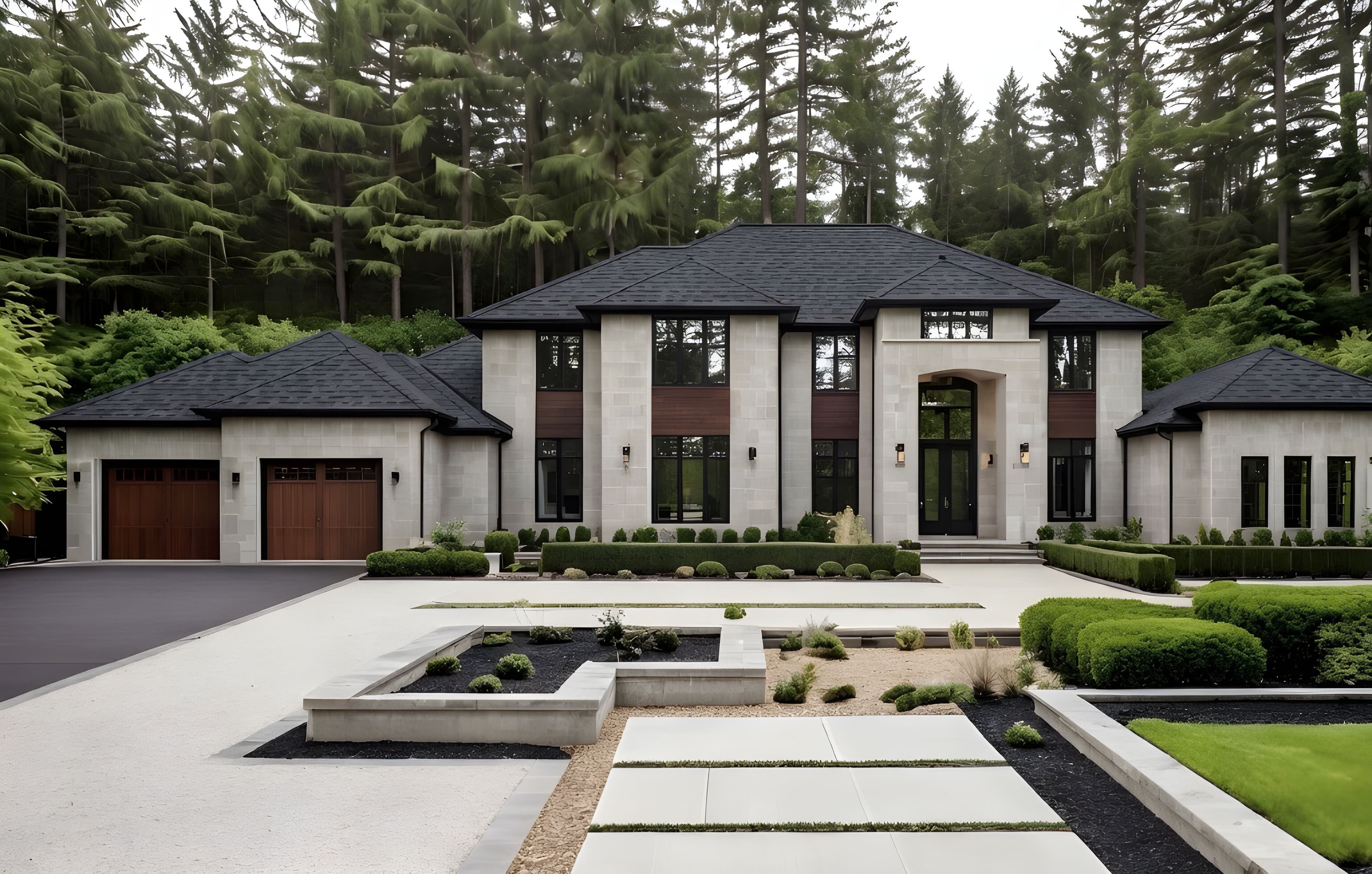 AriaLux Homes - grand white-stone estate with reflecting pool